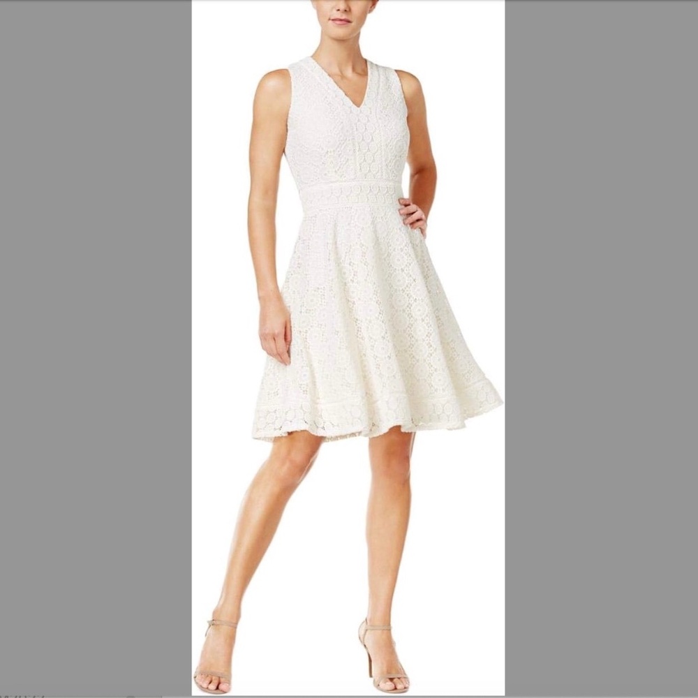 Lace Overlay Fit & Flare Dress